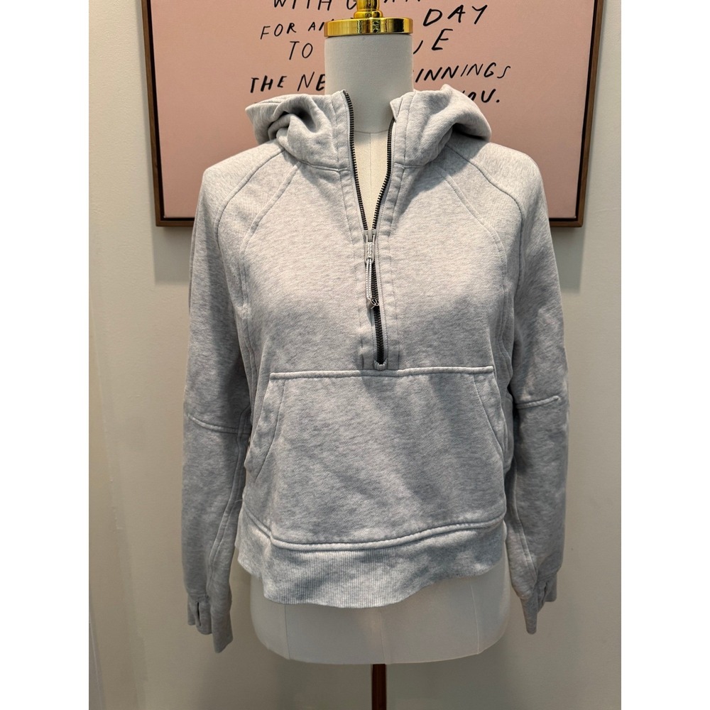 Lululemon Scuba Hoodie Half Zip Cropped Gray Size M/L Oversized Funnel Neck